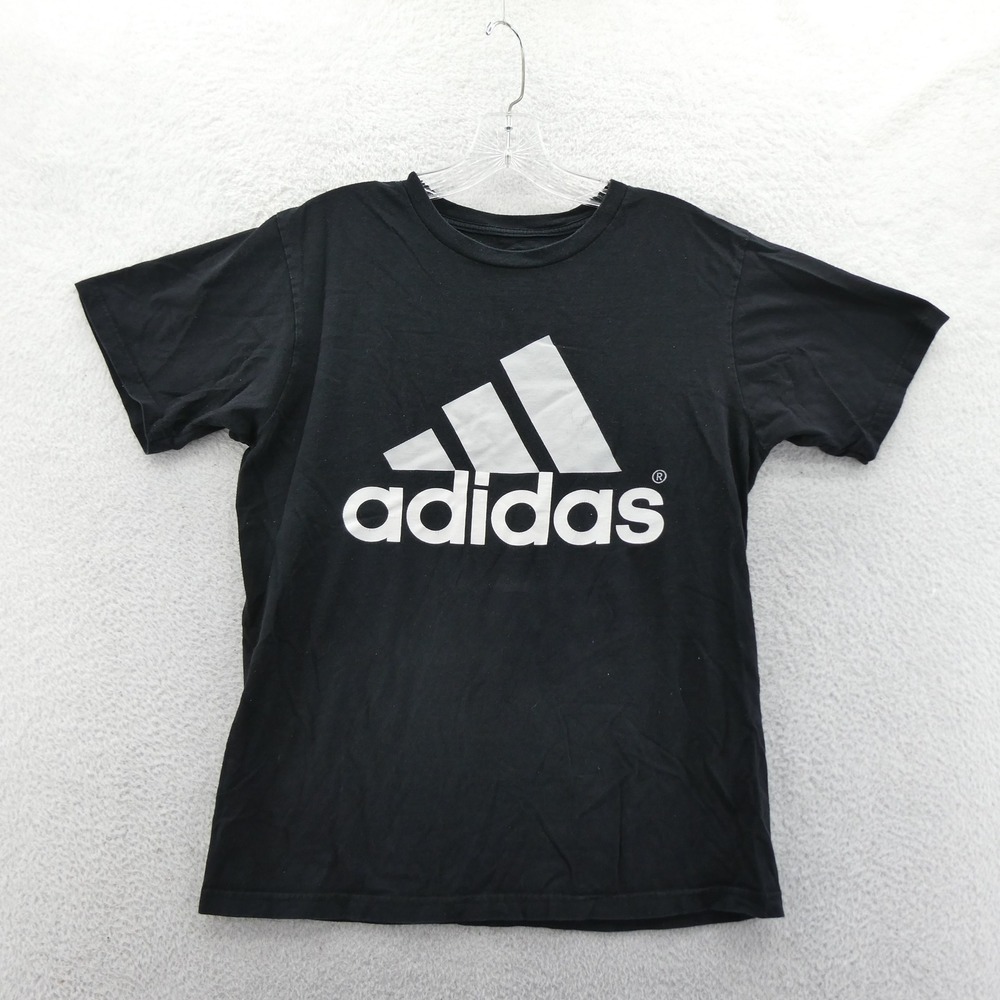Adidas T-Shirt Mens Medium Go-To Tee Black White Big‎ Logo Cotton Short Sleeve
